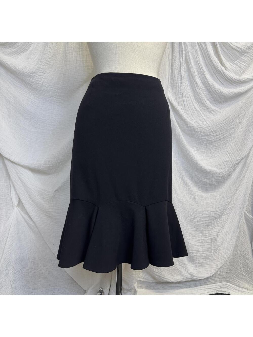 Vintage Feminine Gothic Dark Academia Nine West Black Ruffle Hem Skirt Size XL